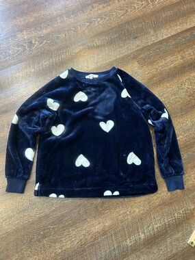 LOFT Navy Blue Plush Heart Print Sweatshirt
